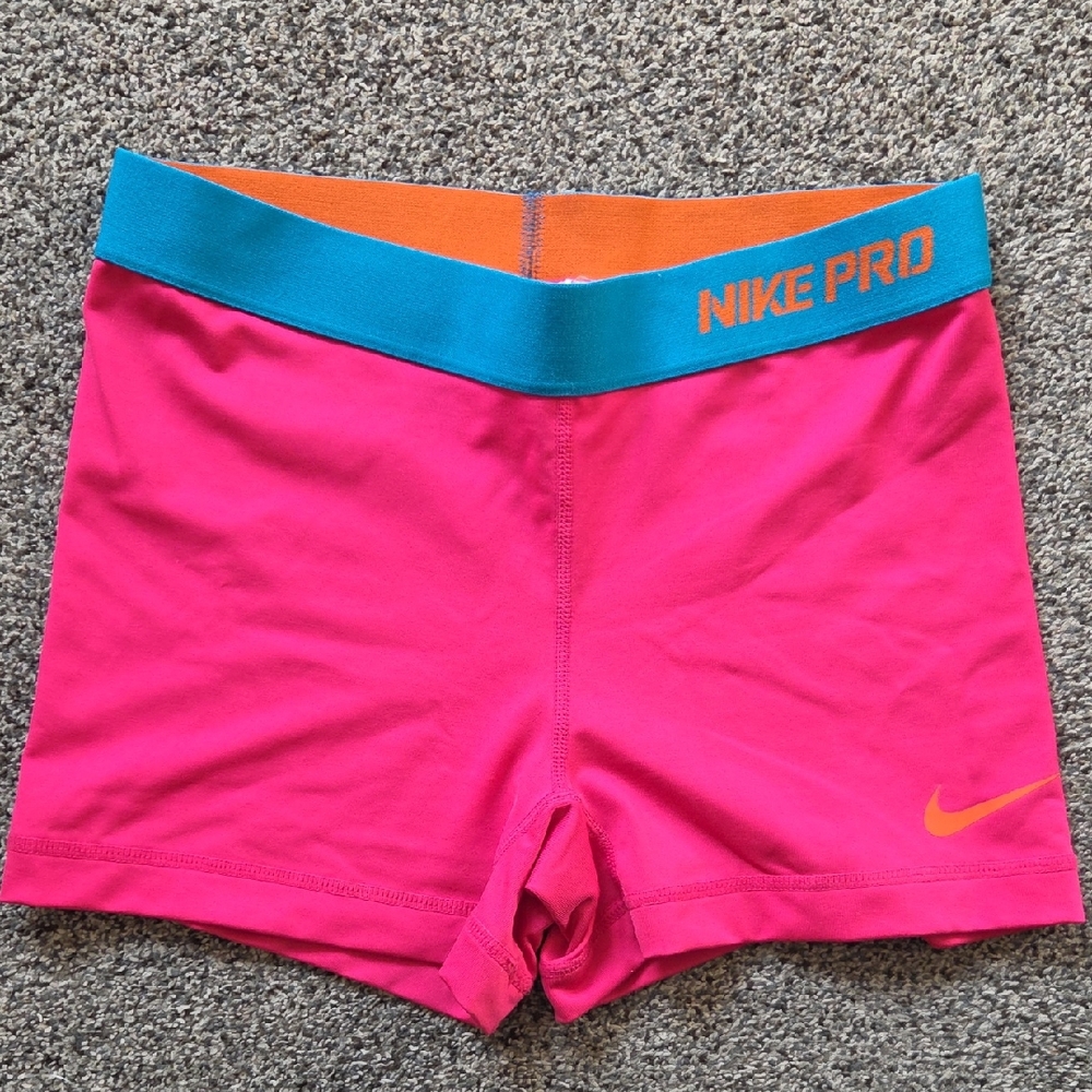 Nike Pro Pink Shorts with Orange and Teal Waistband